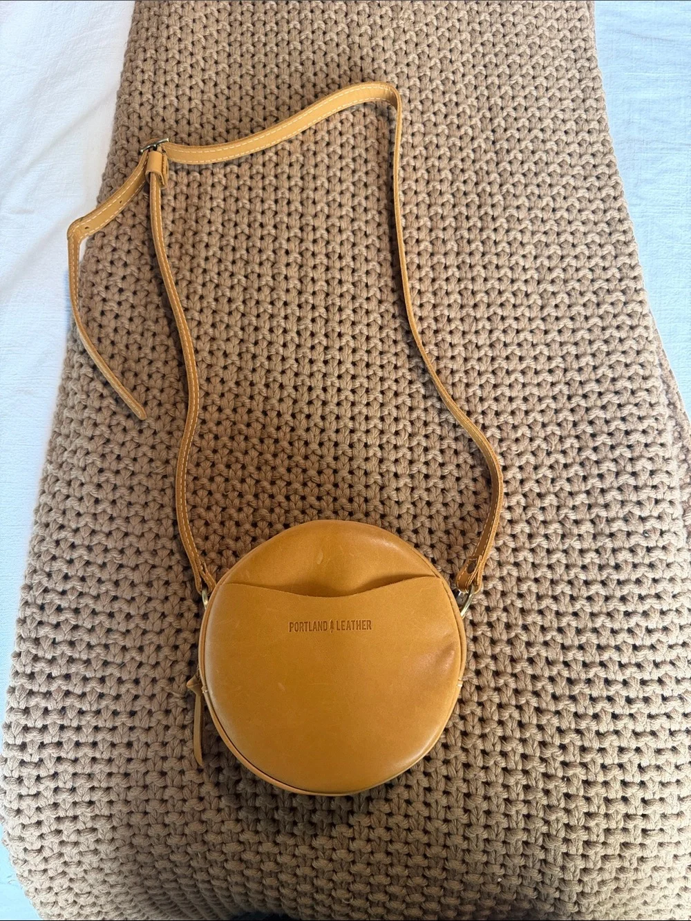 Portland Leather Round Crossbody in Mustard Yellow